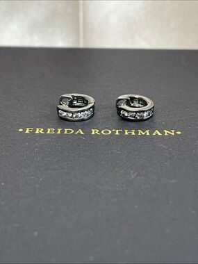 Freida Rothman VAULT Sterling Silver Black Rhodium Mini Huggies NWT $125 MSRP
